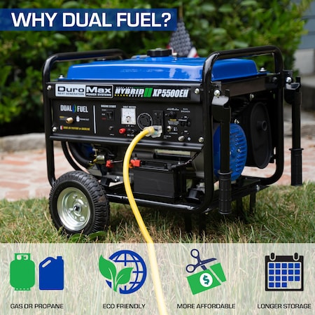 Duromax Portable Generator, Gasoline/Liquid Propane, 4,500 W/4,275 W Rated, 5,500 W/5,225 W Surge XP5500EH